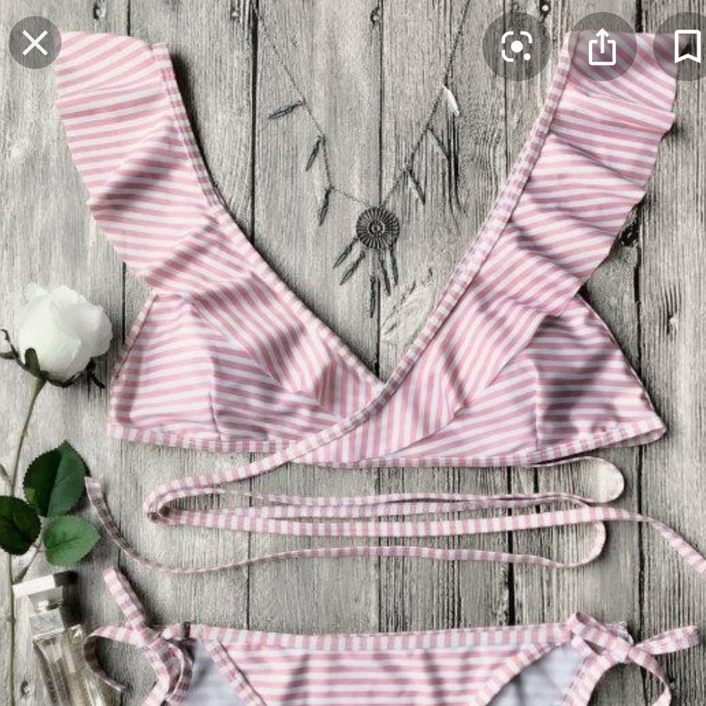 Pink stripe ruffle tie around bikini - Picture 1 of 2